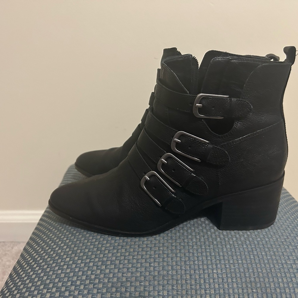 Lucky Brand Black Buckle Strap Ankle Boots for Women